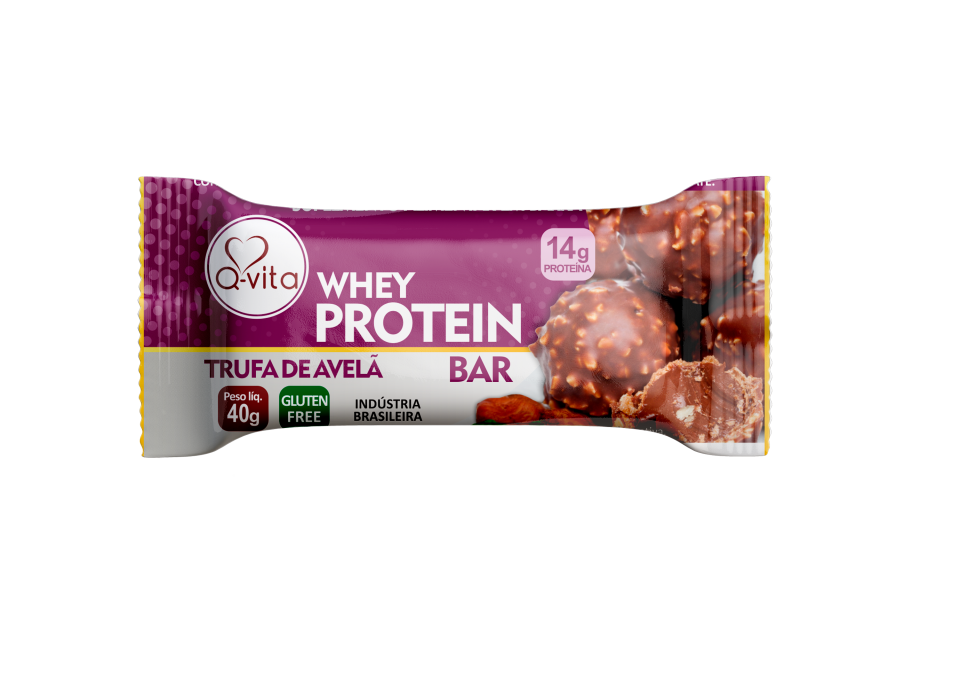 Barra de Whey Protein sem Glúten 18x40g sabor Trufa de Avelã | Q-Vita