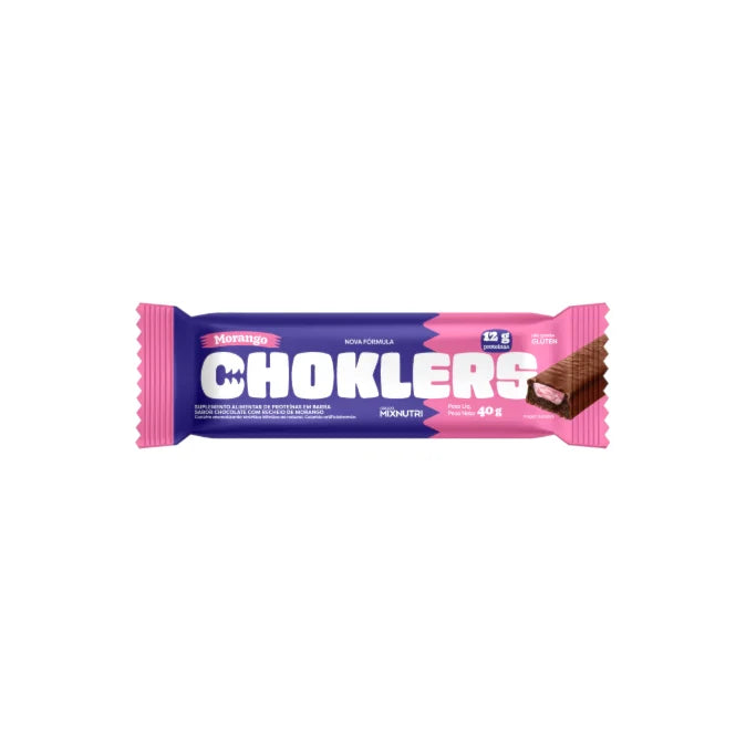 Barra de Proteína sem Açúcar Choklers 12x40g sabor Morango | Mix Nutri