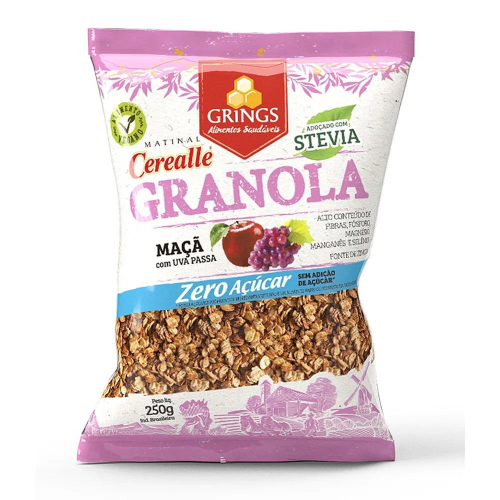 Granola Matinal Cereal Leve Zero Açúcar 250g sabor Maçã e Uva Passa | Grings