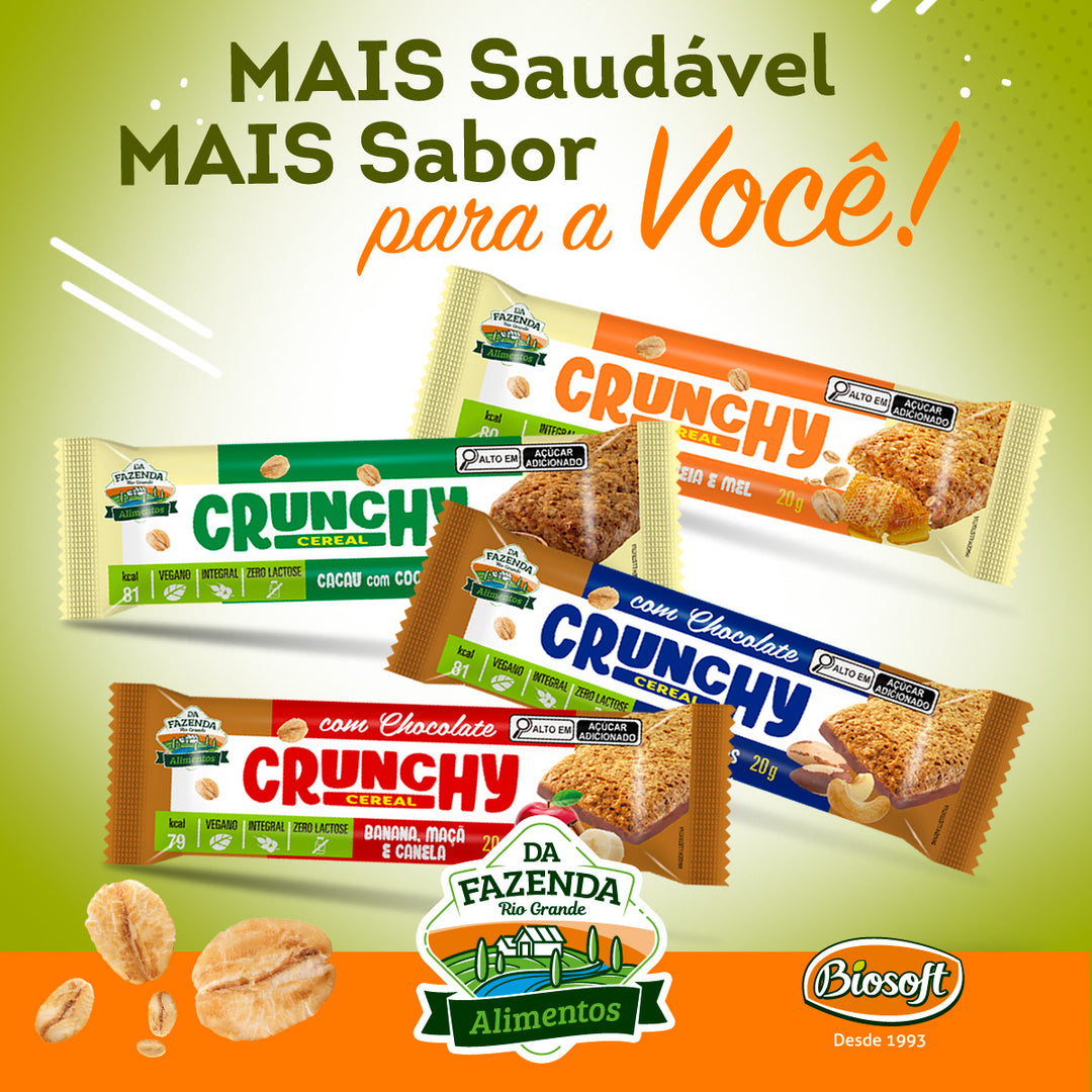 Crunchy Cereal Integral Zero Lactose Sabor Aveia e Mel 15x20g | Biosoft