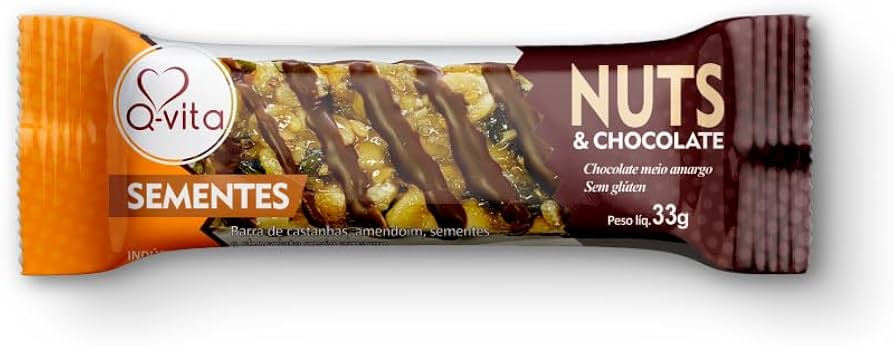 Barra Nuts sem Glúten 16x33g sabor Sementes com Chocolate | Q-Vita
