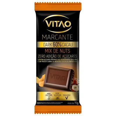 Chocolate Marcante 60% Cacau Vegano Zero Açúcar, sem Lactose e sem Glúten 6x70g | Vitao