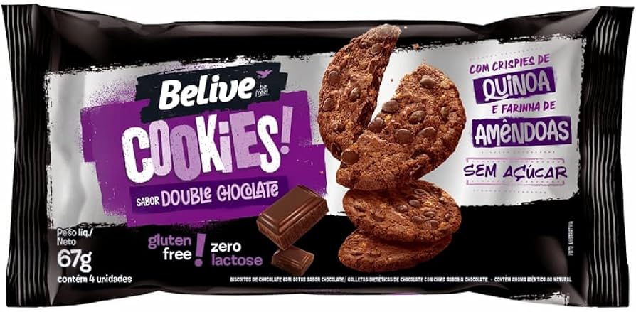 Cookie Belive Zero Açúcar, sem Glúten e sem Lactose 10x67g sabor Double Chocolate | Belive