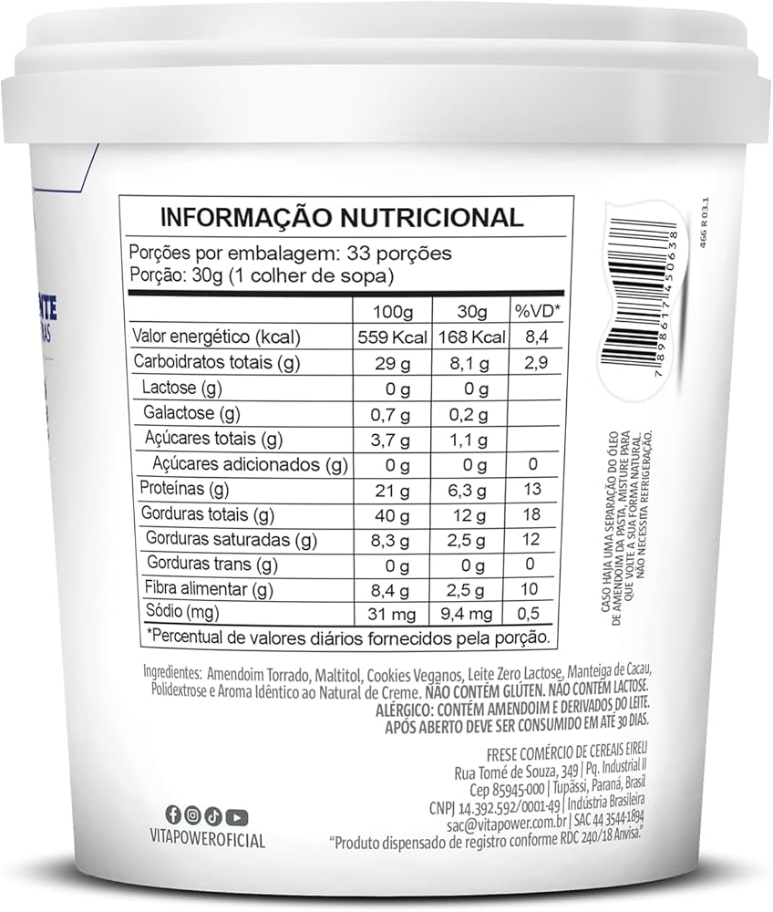 Pasta De Amendoim Gourmet Cookies And Cream 1,5KG VitaPower