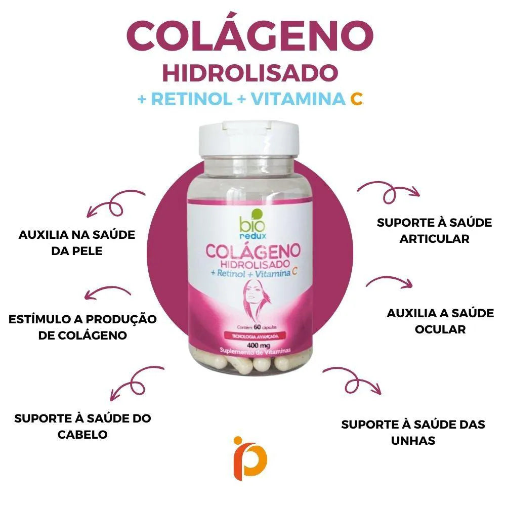 Bio Redux colágeno hidrolisado com retinol e vitamina C 400mg 60 cápsulas | NathurePro