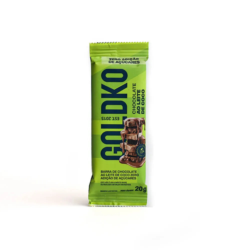 Chocolate Vegano Zero Açúcar Caixa 10x20g sabor Leite de Coco | Goldko