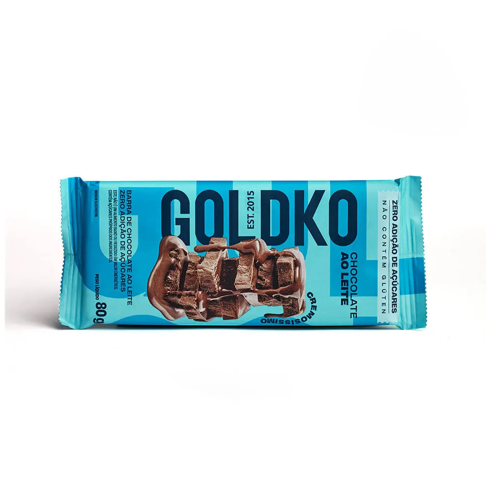 Chocolate Zero Açúcar Caixa 8x80g sabor Ao Leite | Goldko