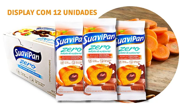 Bolinho Cenoura C/Chocolate Zero Açúcar 12 unidades 40g Suavipan