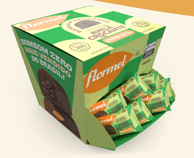 Bombom Chocolate C/Avelã Crocante Zero Açúcar 18 unidades 12g Flormel