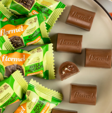 Bombom Chocolate C/Avelã Crocante Zero Açúcar 18 unidades 12g Flormel