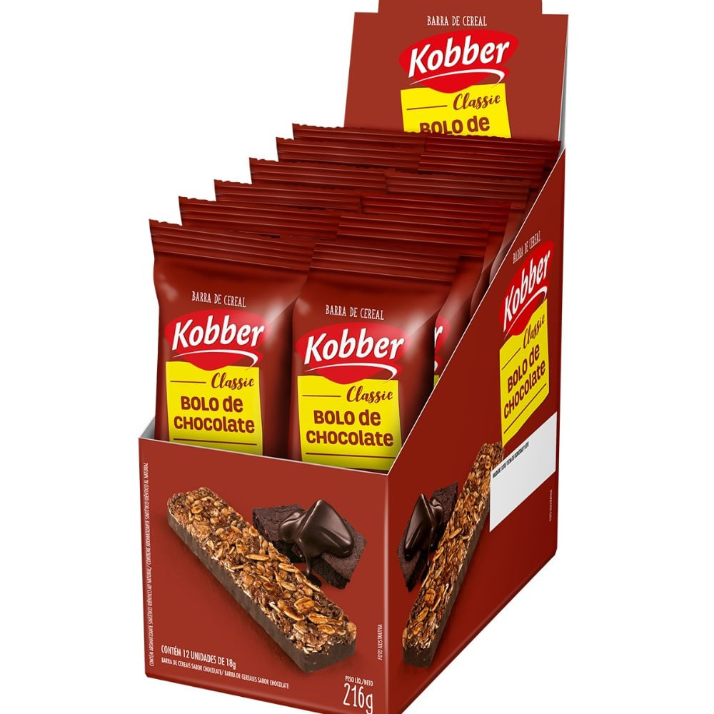 Barra Cereal Bolo de Chocolate 12 unidades 18g Kobber