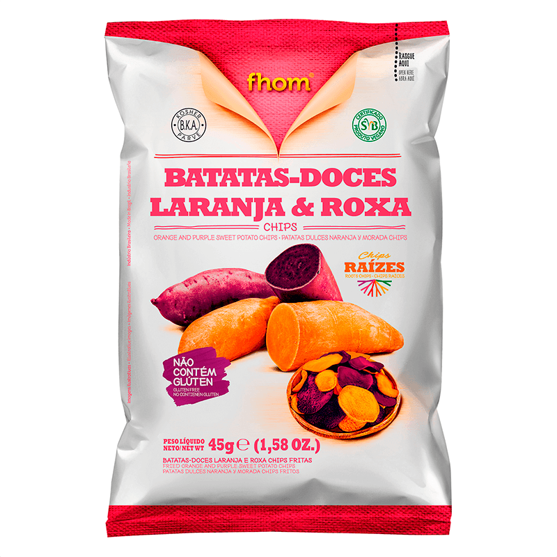 BATATAS DOCES CHIPS 45G LARANJA E ROXA