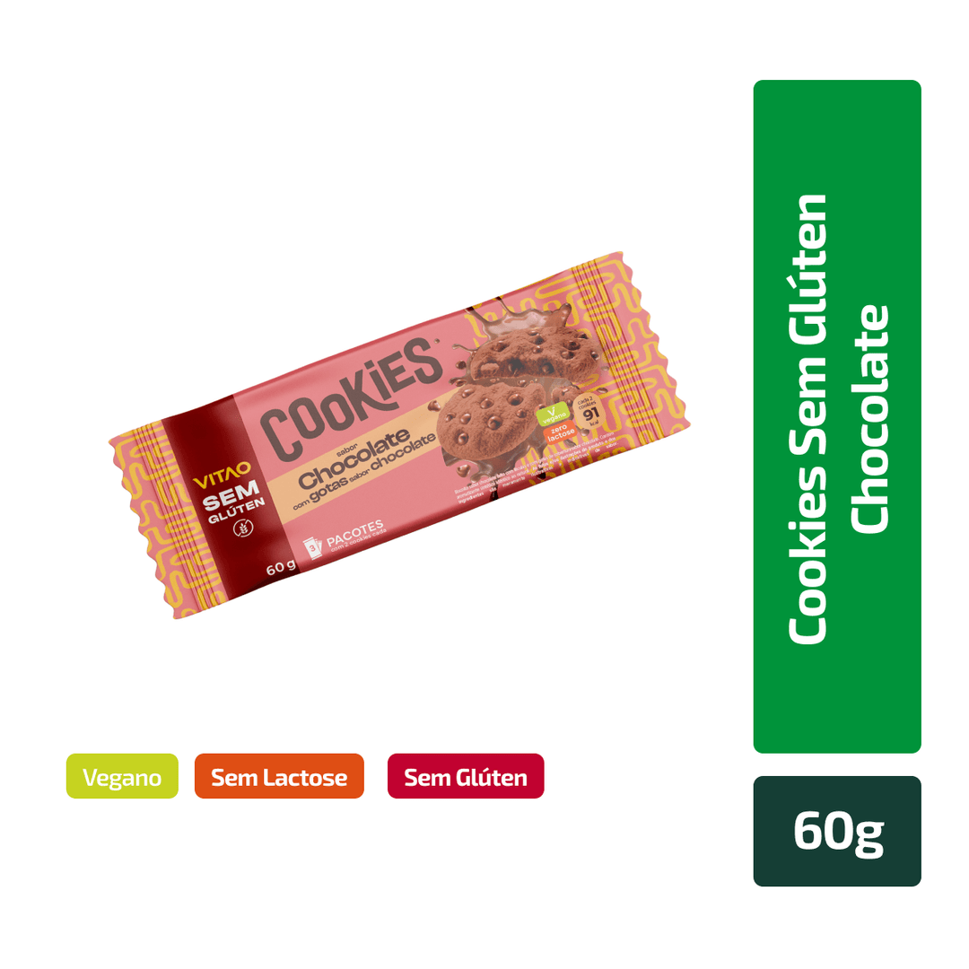 Cookie Vegano sem Glúten 60g sabor Chocolate com Gotas de Chocolate | Vitao