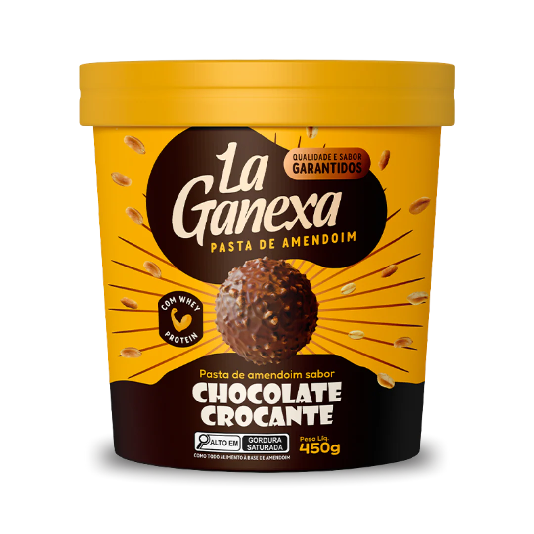 Pasta de Amendoim Whey Protein Zero Açúcar/Glúten 450g Chocolate Crocante | La Ganexa