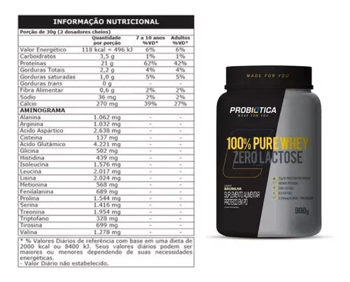 Whey 100% Pure Zero Lactose Baunilha 900g Probiótica