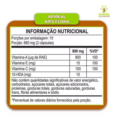 Apireal Geleia Real Liofilizada 30 cápsulas Apis Flora