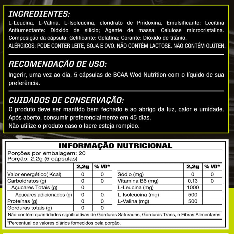 Black Wod BCAA 2:1:1 100 Cápsulas Wod Nutrition