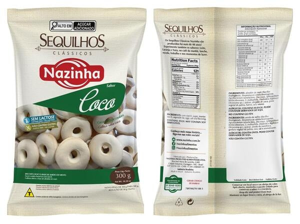 Sequilho clássicos sem lactose e sem glúten 300g sabor coco | Nazinha