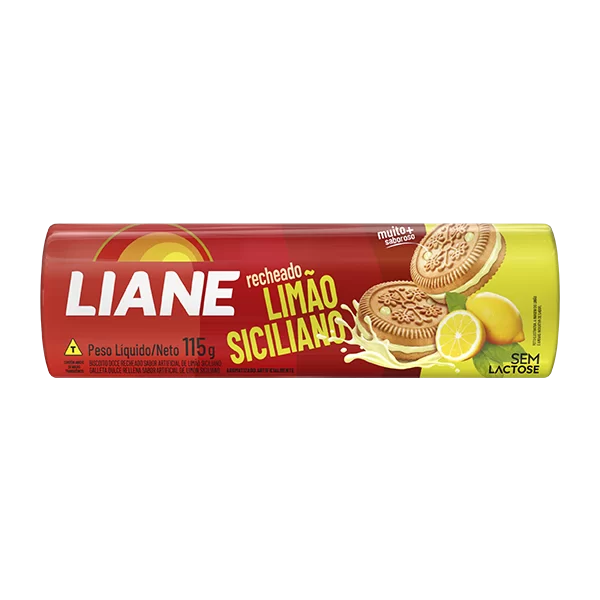 Biscoito Recheado sem Lactose 115g sabor Limão Siciliano | Liane