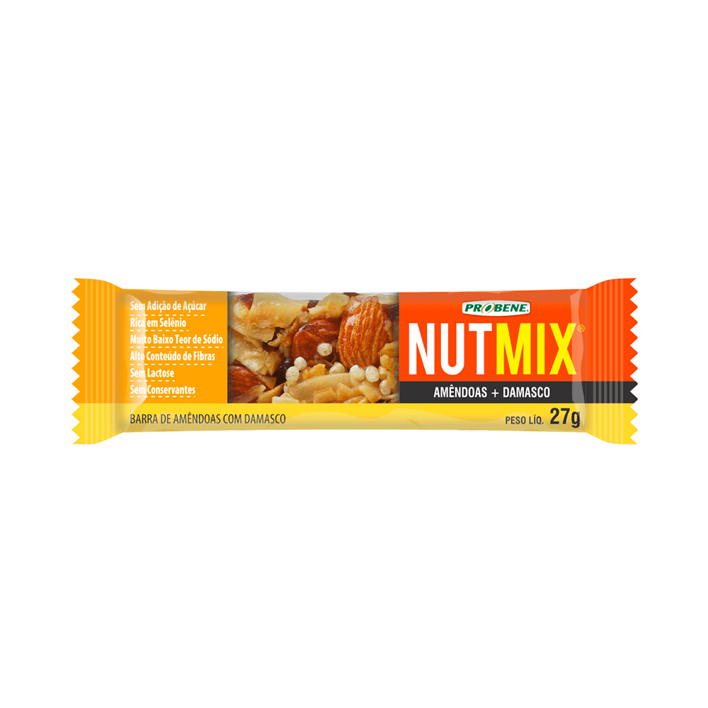 Barra Nutmix Amêndoas e Damasco 16 unidades 27g Probene