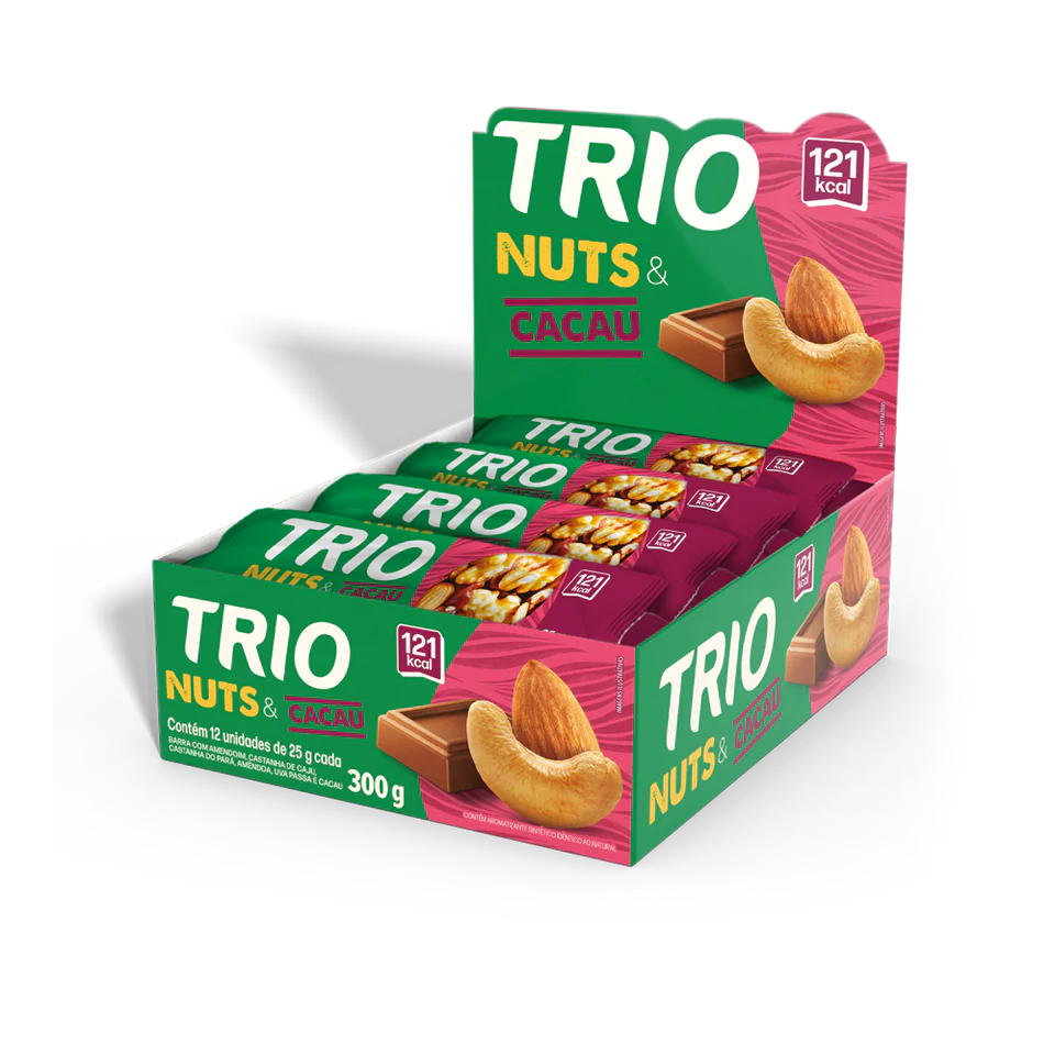 TRIO NUTS S/LGUTEN 12X25G CACAU