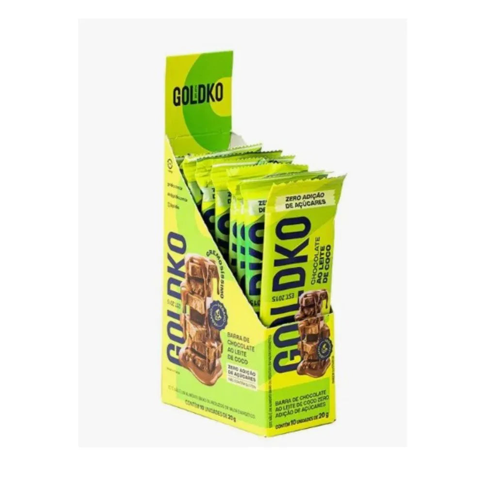 Chocolate Vegano Zero Açúcar Caixa 10x20g sabor Leite de Coco | Goldko