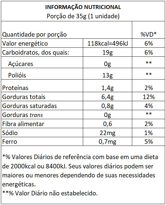 Brownie Chocolate S/Açúcar S/Glúten Integral 8 unidades 35g Vitalin