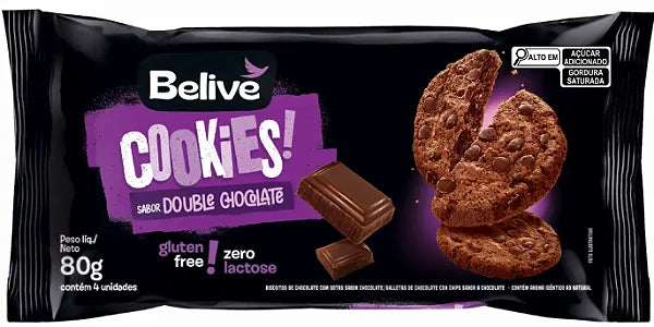 Cookie Belive sem Glúten e sem Lactose 10x80g sabor Double Chocolate | Belive