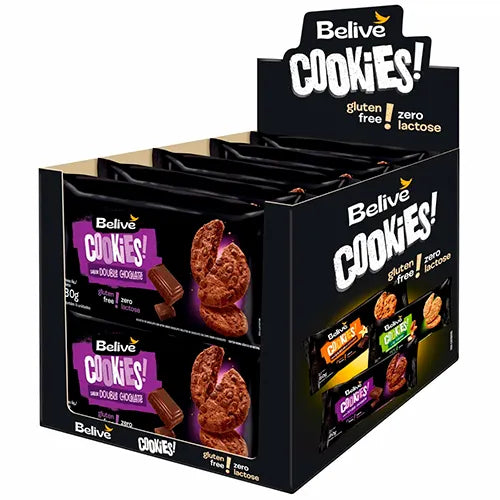 Cookie Belive sem Glúten e sem Lactose 10x80g sabor Double Chocolate | Belive