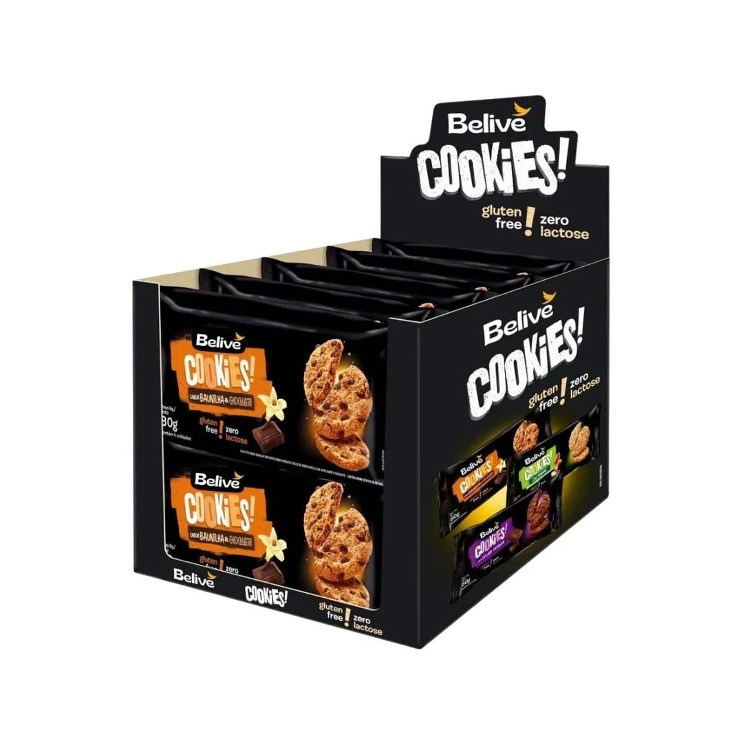 Cookie Belive sem Glúten e sem Lactose 10x80g sabor Baunilha com Gotas de Chocolate | Belive