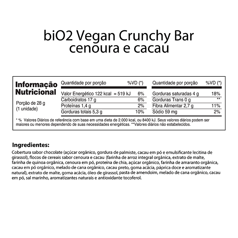 Vegan Crunchy Bar Cenoura e Cacau 10 X 28G Bio2