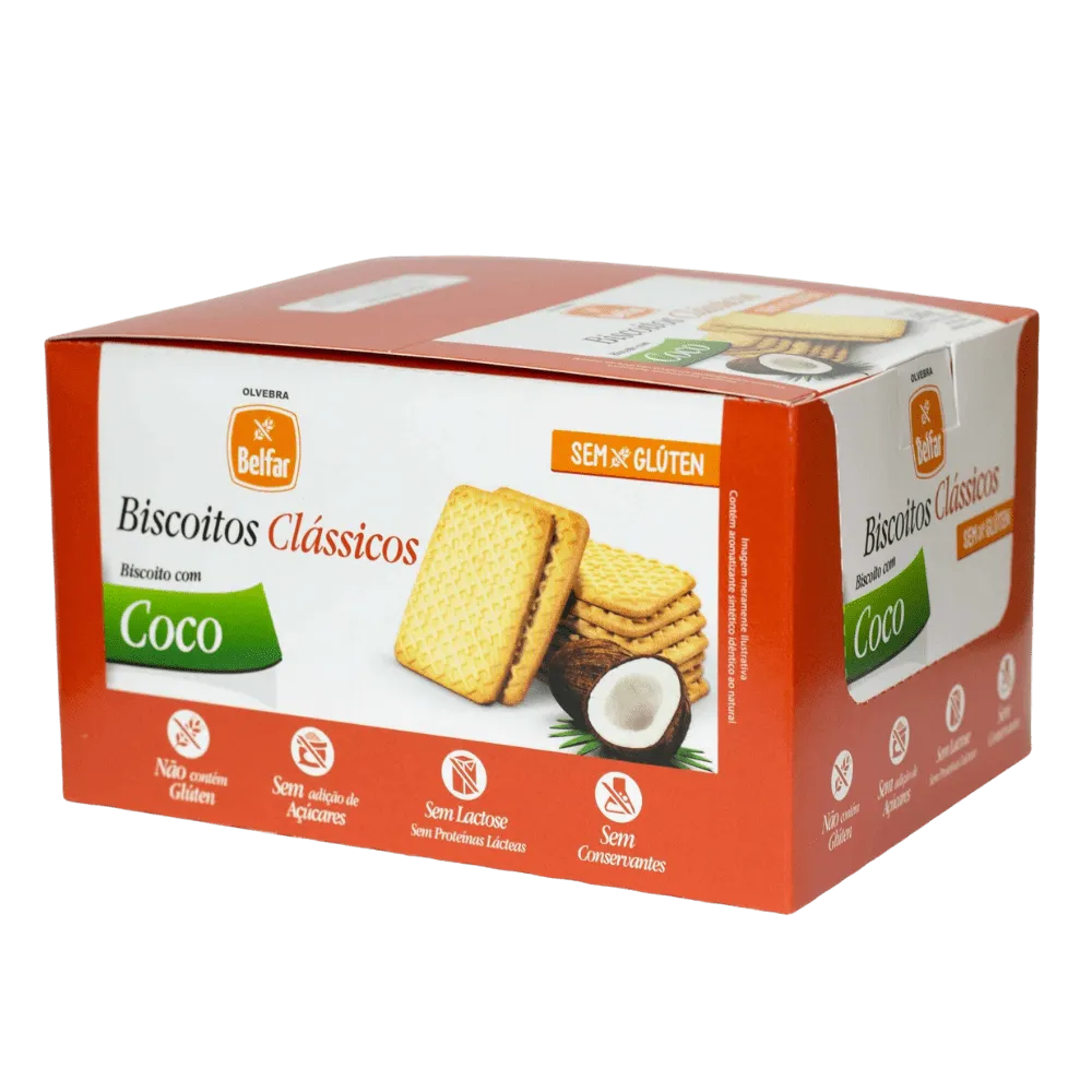 Biscoito Clássico sem Glúten 10x28g sabor Coco | Olvebra