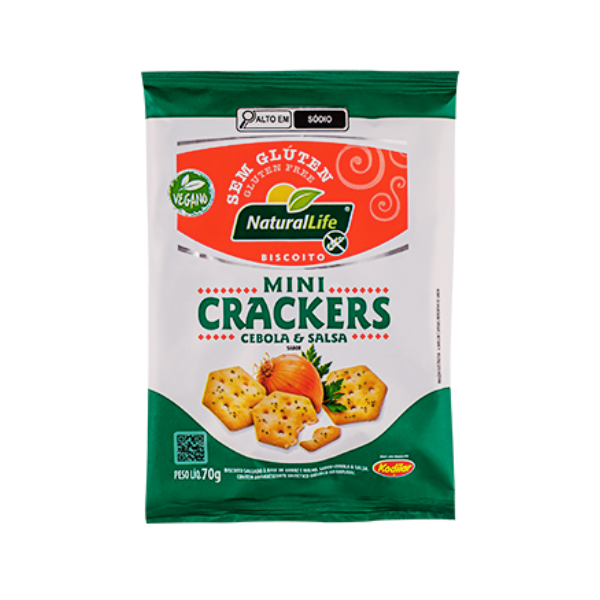 Biscoito Mini Crackers Vegano S/Glúten Cebola e Salsa 70g Natural Life