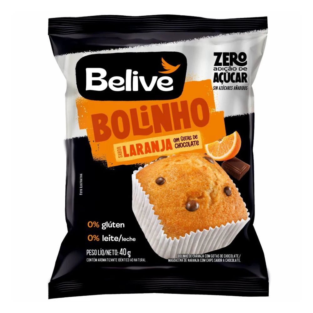 BOLINHO BELIVE S/ACUC/GLUT/LACT.10X40G LAR.C/GOTAS CHOC.