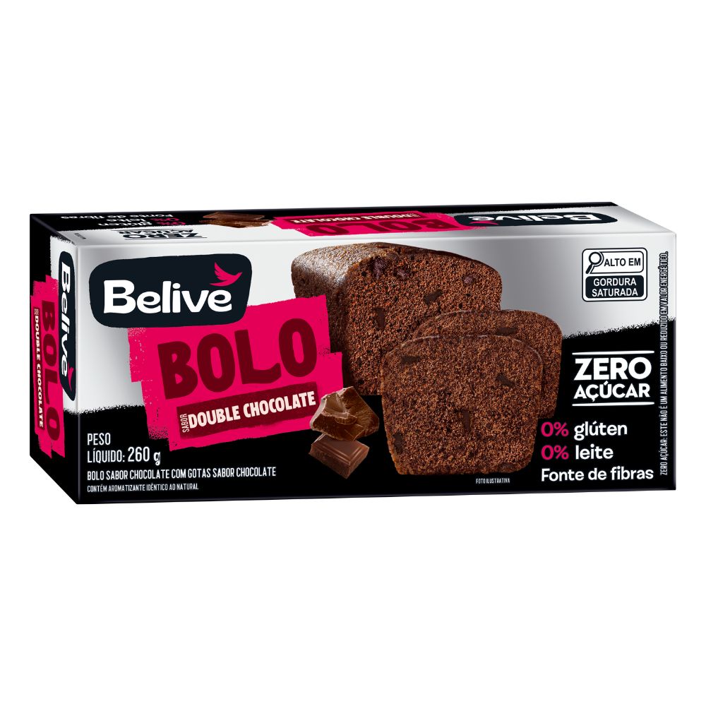 Bolo Double Chocolate S/Açúcar, Glúten e Leite 260g Belive