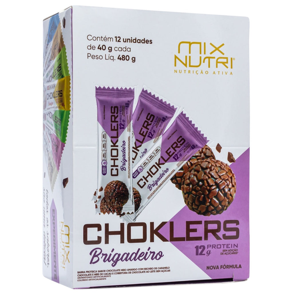 Barra de Proteína sem Açúcar Choklers 12x40g sabor Brigadeiro | Mix Nutri