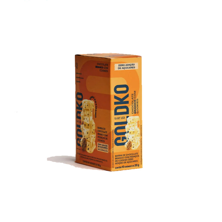 Chocolate Branco Zero Açúcar Caixa 10x20g sabor Cookies | Goldko