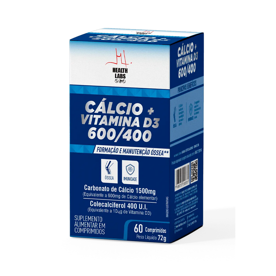 Cálcio 600mg com Vitamina D3 400UI 60 comprimidos | Health Labs