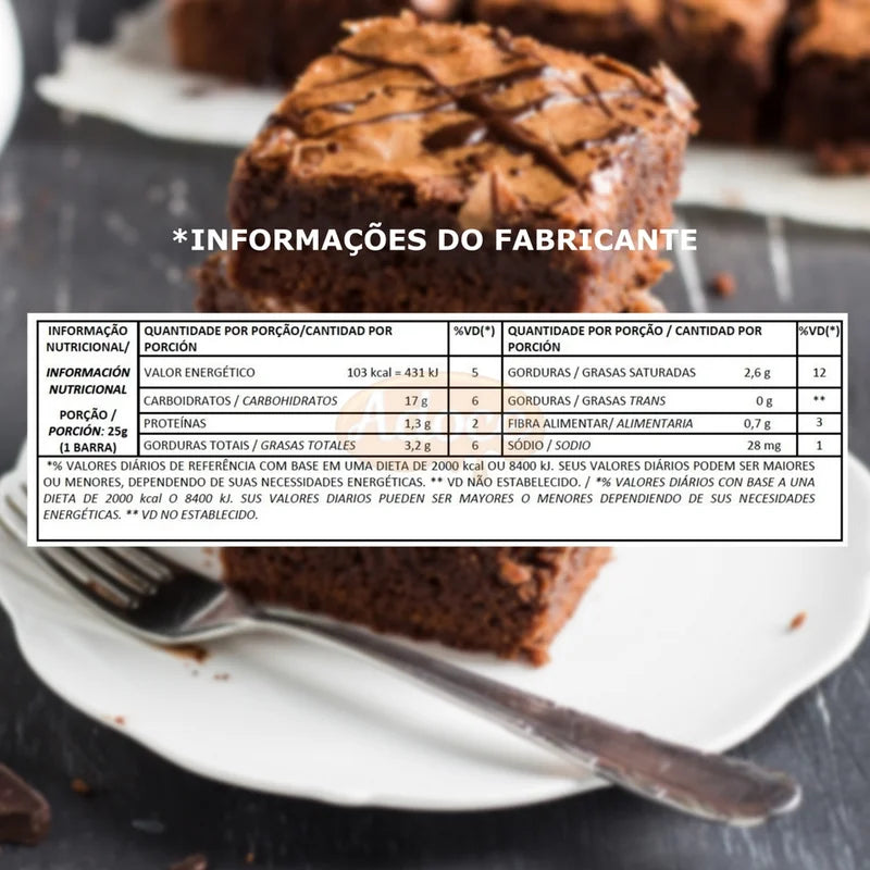 Barra Cereal Brownie Chocolate Zero Açúcar 24 unidades 25g Ritter