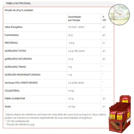 Barra Cereal Bolo de Chocolate 12 unidades 18g Kobber