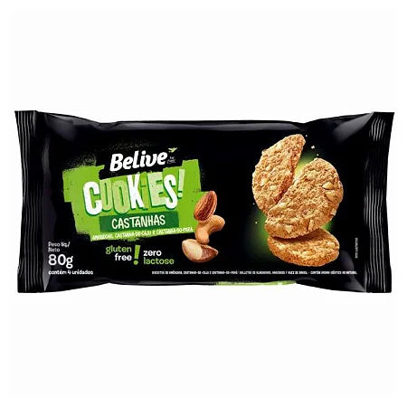 Cookie Belive sem Glúten e sem Lactose 10x80g sabor Castanhas | Belive