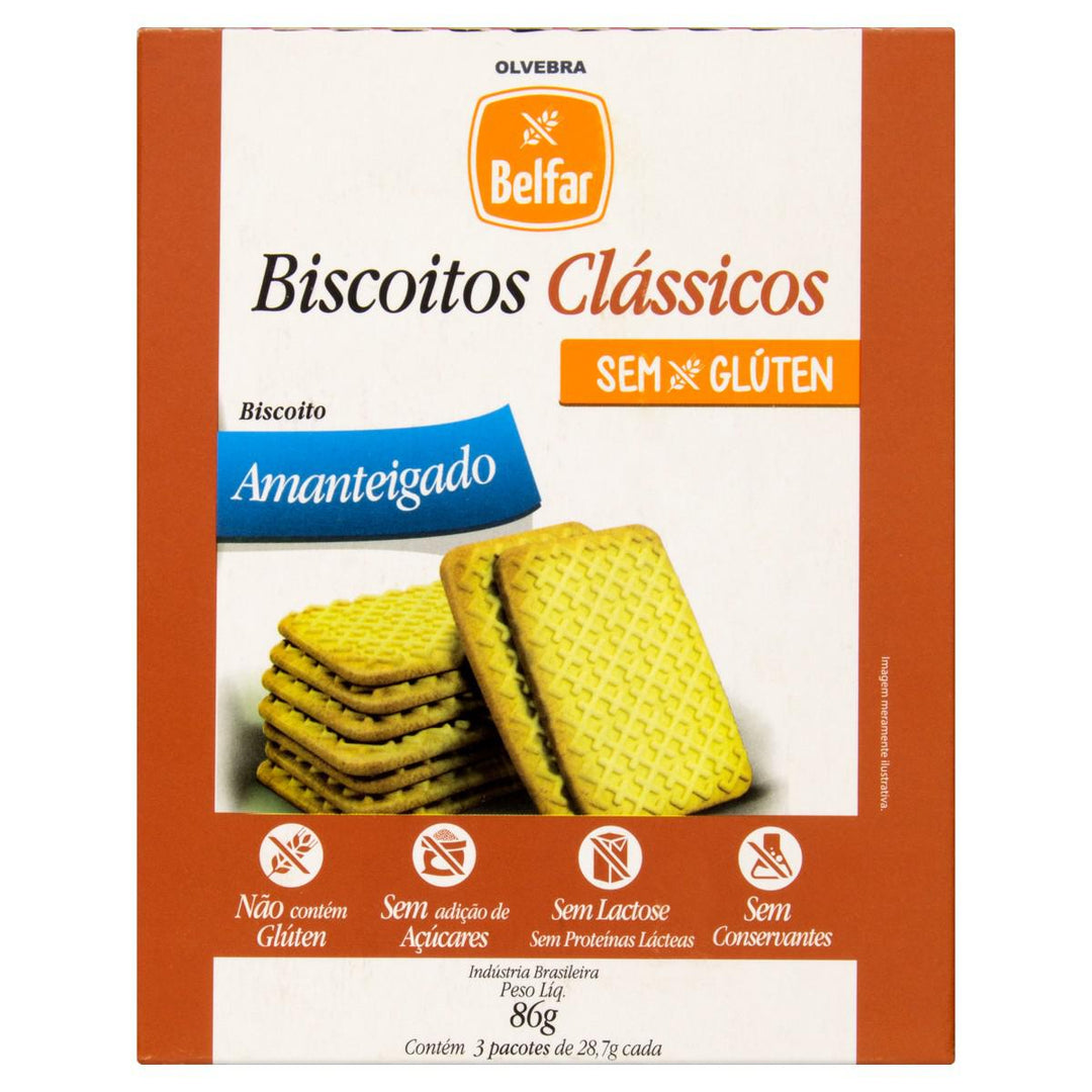 Biscoito Clássico sem Glúten 10x28,7g sabor Amanteigado | Olvebra