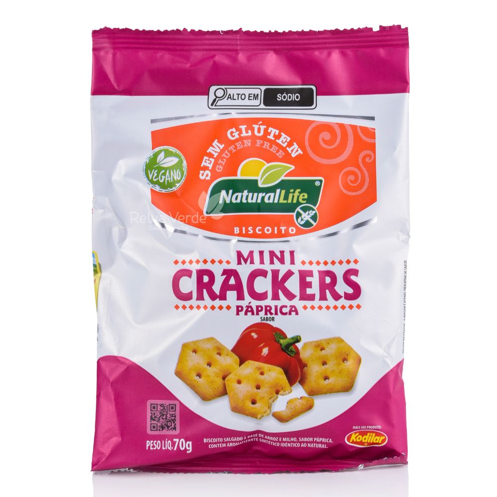 Biscoito Mini Crackers Vegano S/Glúten Páprica 70g Natural Life