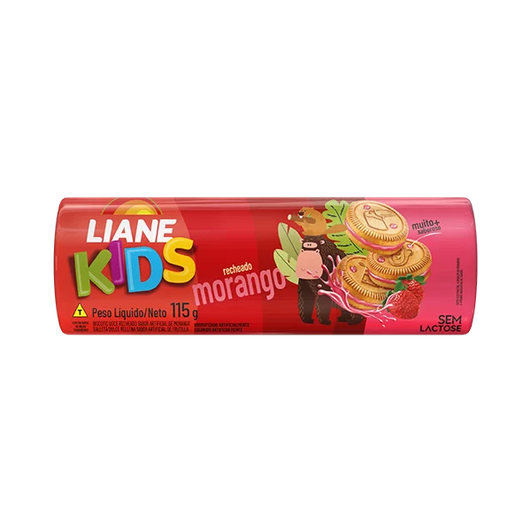 Biscoito Recheado Kids sem Lactose 115g sabor Morango | Liane