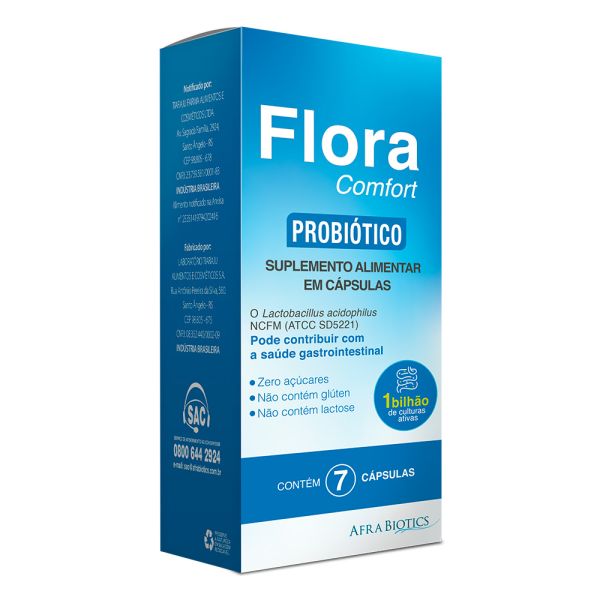 Flora Comfort Probiótico Zero Açúcar, Lactose e com Glutamina 7 cápsulas | Tiaraju