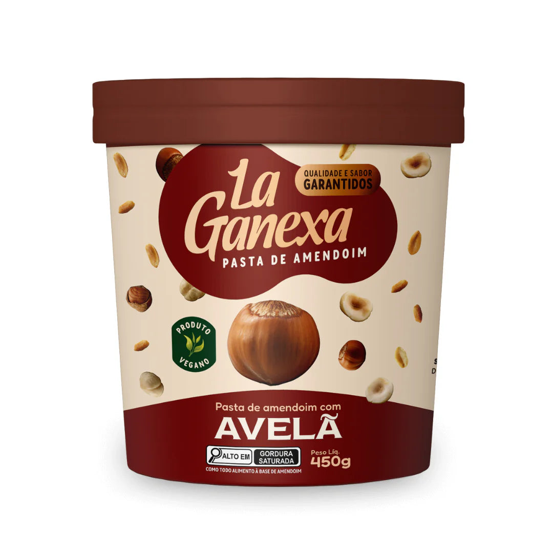 Pasta de Amendoim Vegano Zero Açúcar/Glúten/Lactose 450g Avelã | La Ganexa