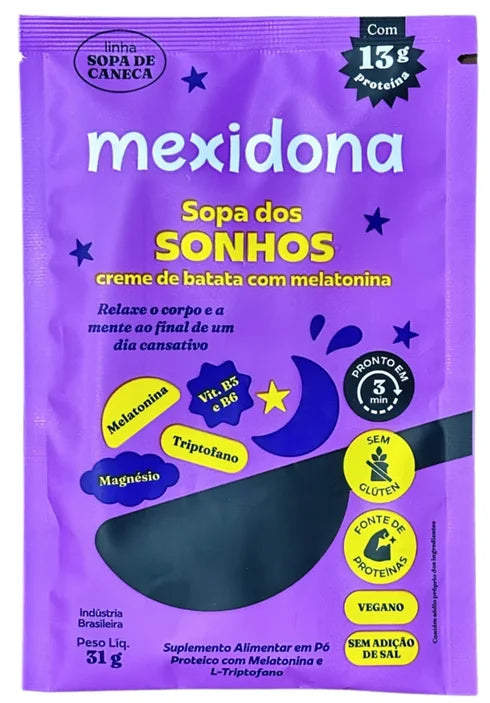 Sopa de Caneca Sem Glúten Sonhos 8x30g - Creme de Batata com Melatonina - Mexidona