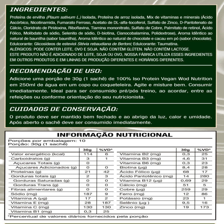 Proteína Vegana Isolada 100% Baunilha 10 unidades 30g Wod Nutrition