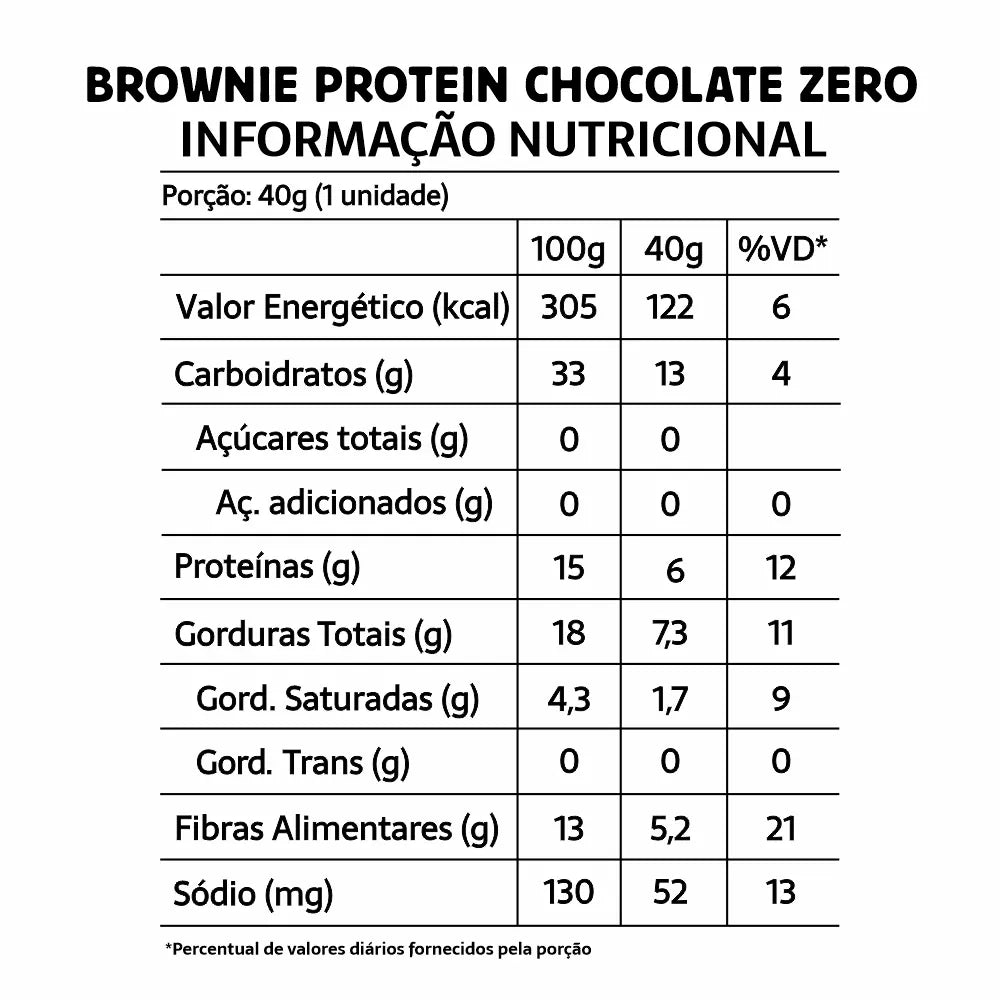 Brownie Proteico Double Chocolate Zero Açúcar, Lactose e Glúten 10 unidades 40g Belive
