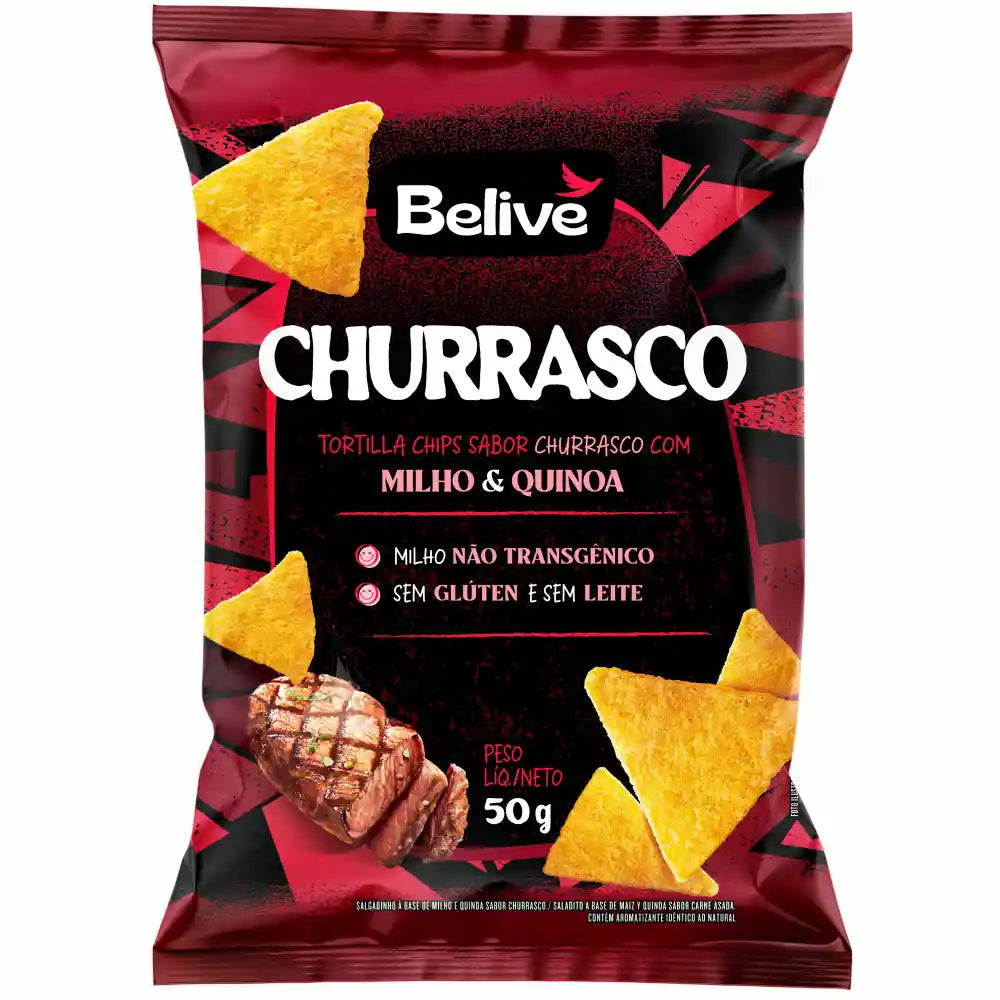 Tortilla Chips BeLive Sem Leite e Sem Glúten 50g sabor Churrasco | BeLive